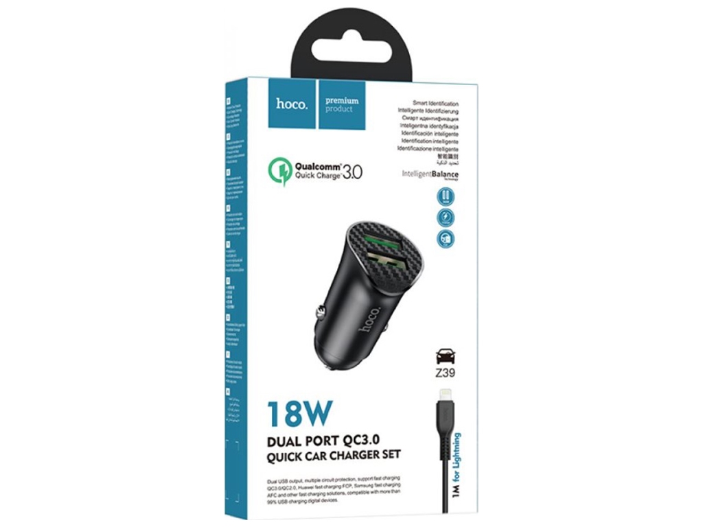 Автомобільний Зарядний Пристрій Hoco Z39 QC3.0 Lightning 2USB Колір Чорний