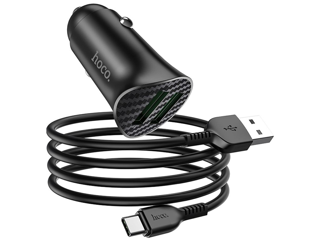 Авто Зарядное Устройство Hoco Z39 QC3.0 Type-C 2USB Цвет Черный