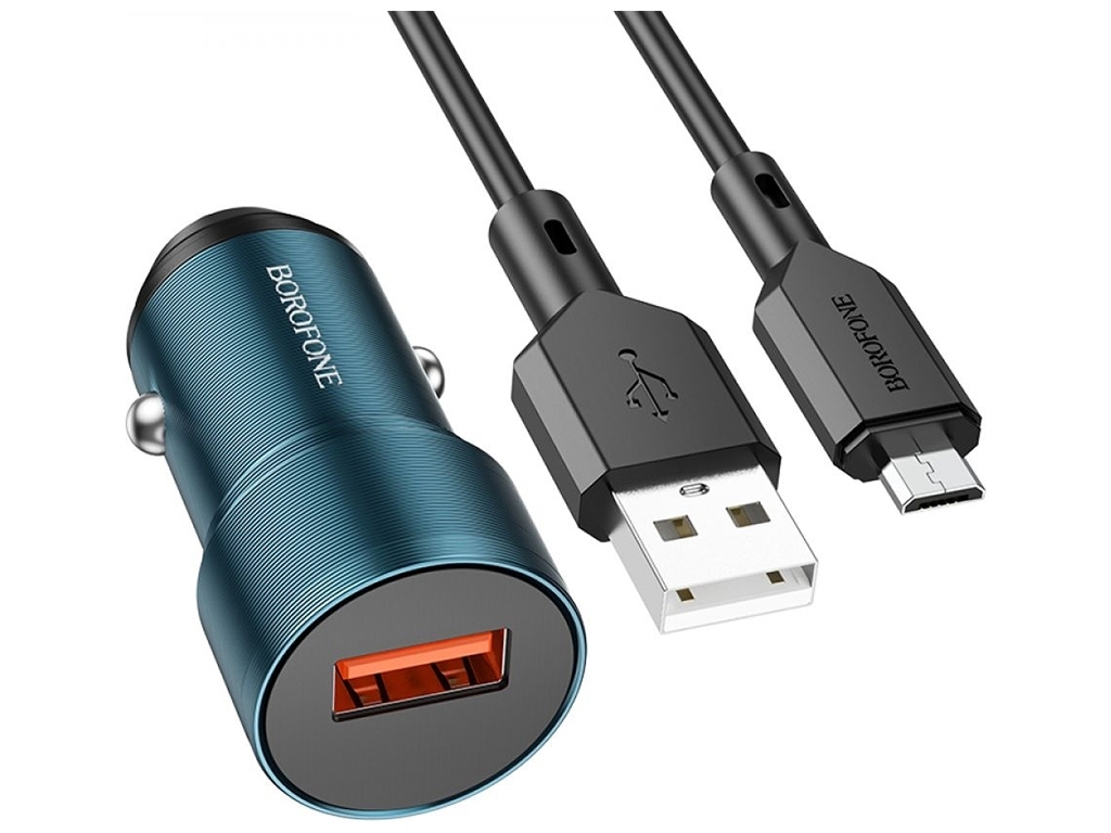 Автомобильное Зарядное Устройство Borofone BZ19A Wisdom QC3.0 18W Micro, Сапфирово-синий