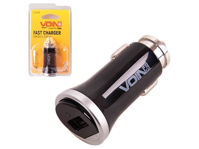 Автомобільний зарядний пристрій VOIN C-3011Q 1USB (12/24V - 5V 3A, 9V 2A, 12V 1.5A)