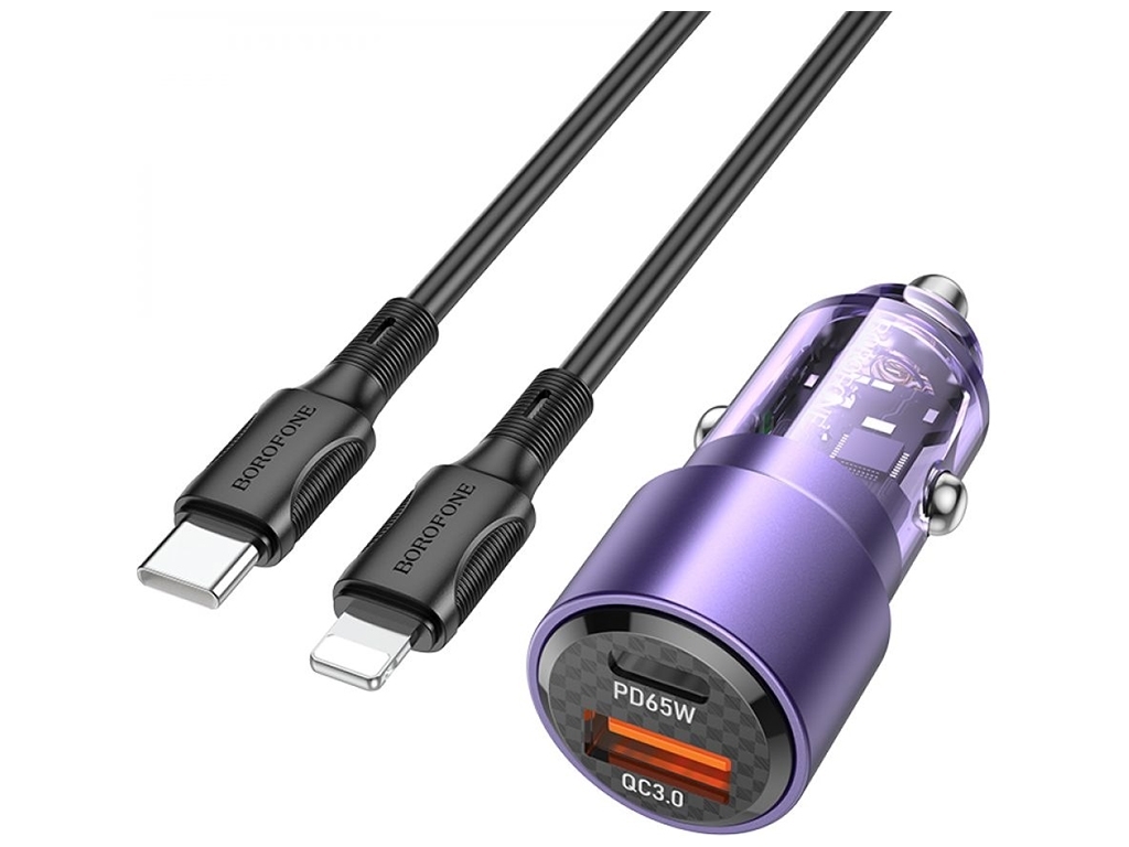 Автомобильное Зарядное Устройство Borofone BZ20A Smart 83W dual port PD65W+QC18W Type-C to Lightning