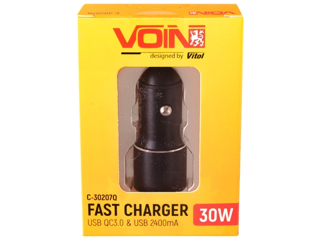 Автомобильное зарядное устройство VOIN C-30207Q, 2USB QC3.0 (12/24V - Port 1-5V*3A/9V*2A Port 2-5V*2