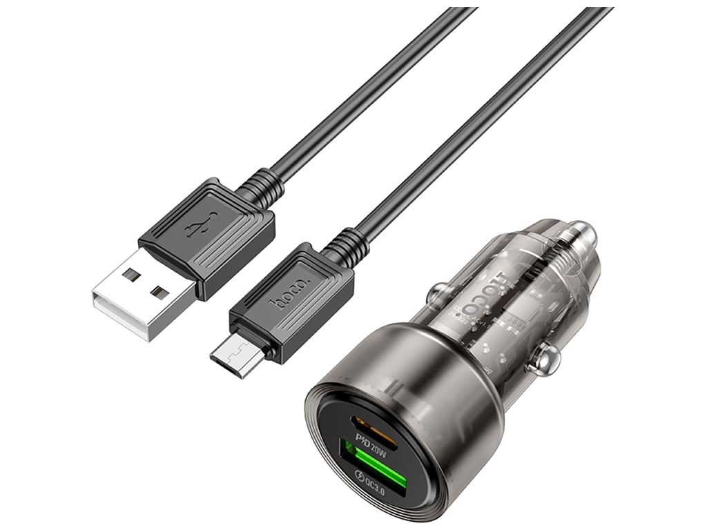 Авто Зарядное Устройство Hoco Z52 Spacious PD38W+QC3.0 Micro, Цвет Прозрачно-черный