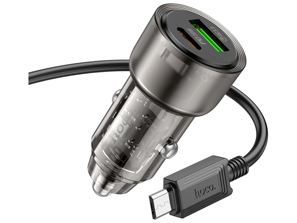 Авто Зарядное Устройство Hoco Z52 Spacious PD38W+QC3.0 Micro, Цвет Прозрачно-черный