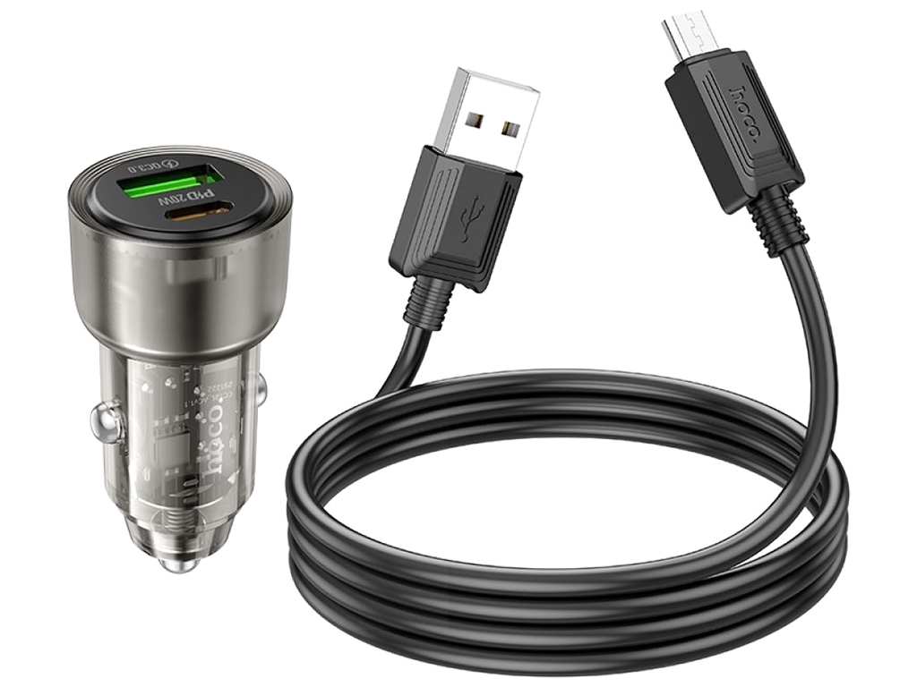 Авто Зарядное Устройство Hoco Z52 Spacious PD38W+QC3.0 Micro, Цвет Прозрачно-черный