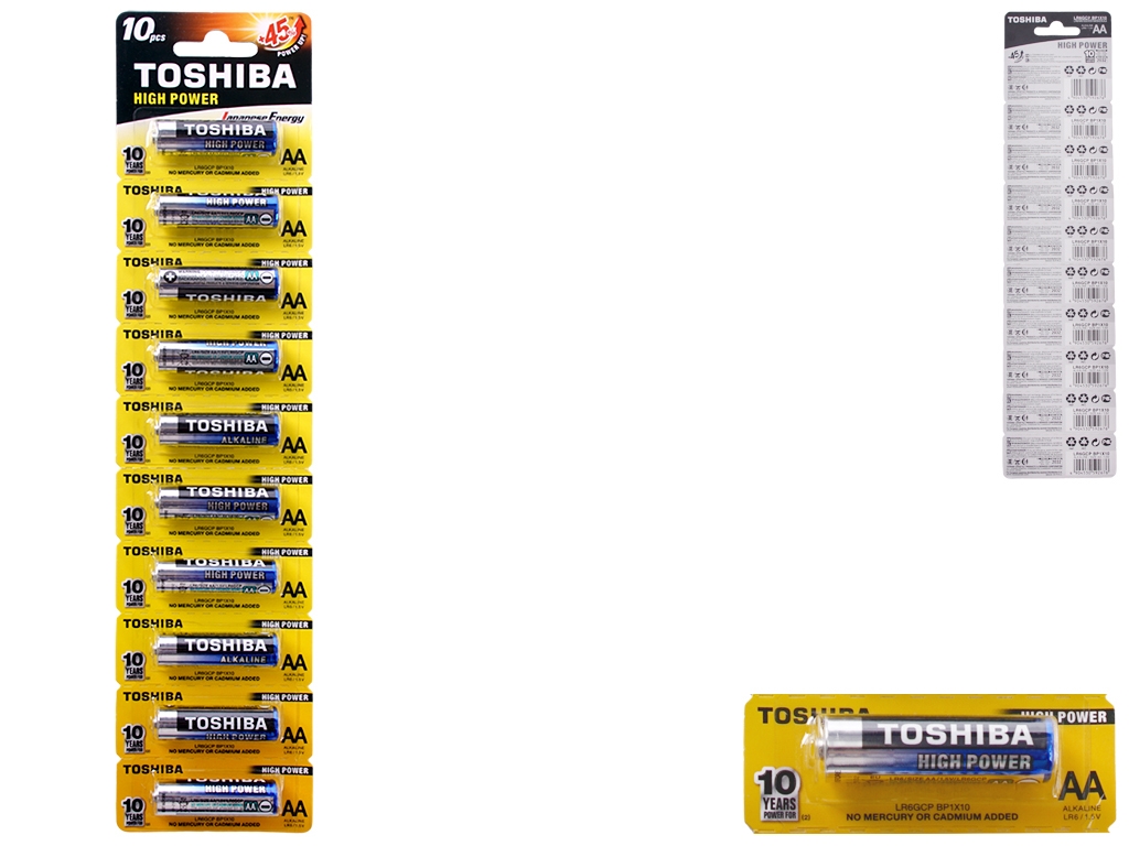 Батарейки алкалінові Toshiba High Power, 1,5V, AA, LR6GCP (ціна за блістер 10шт)