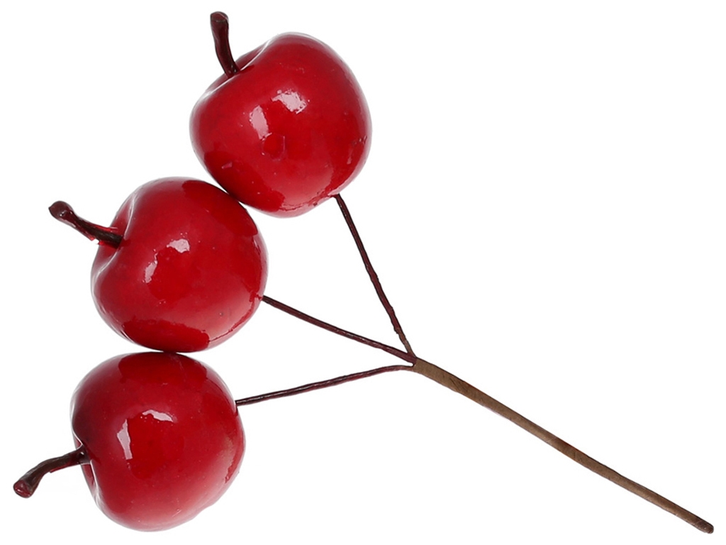 Букетик декоративный, Яблочки 3шт в пучке, 15см, цвет - красный