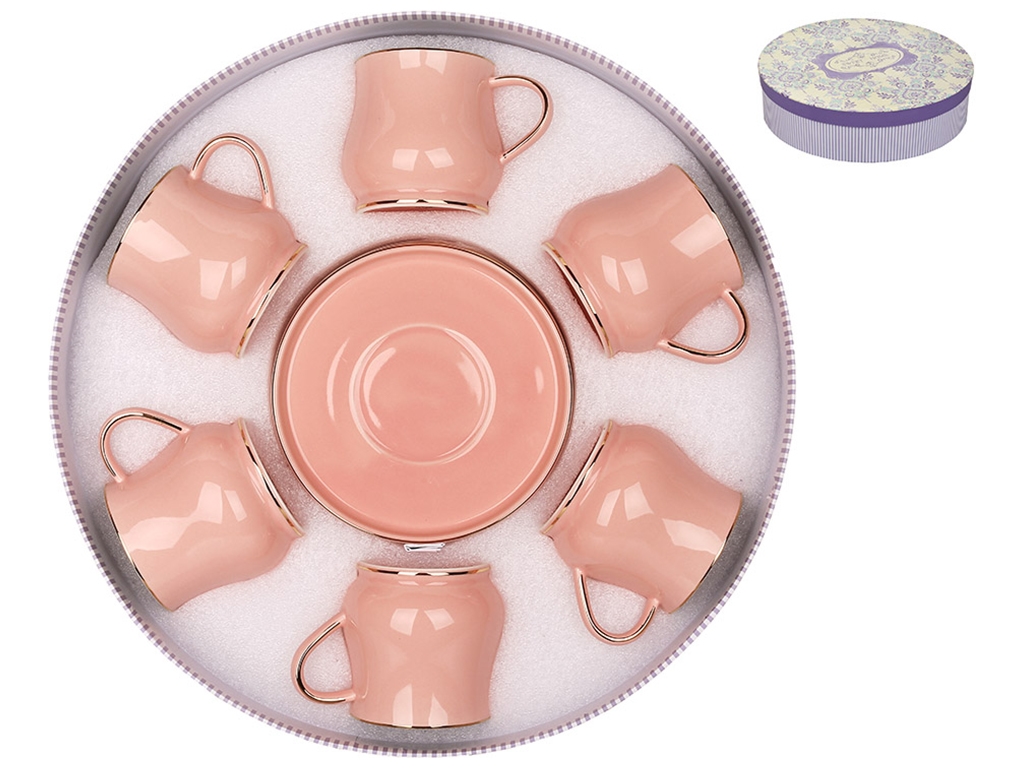 Чайный набор Жасмин, цвет - бледно розовый с золотой каймой, 220мл (цена за набор 12 предметов)