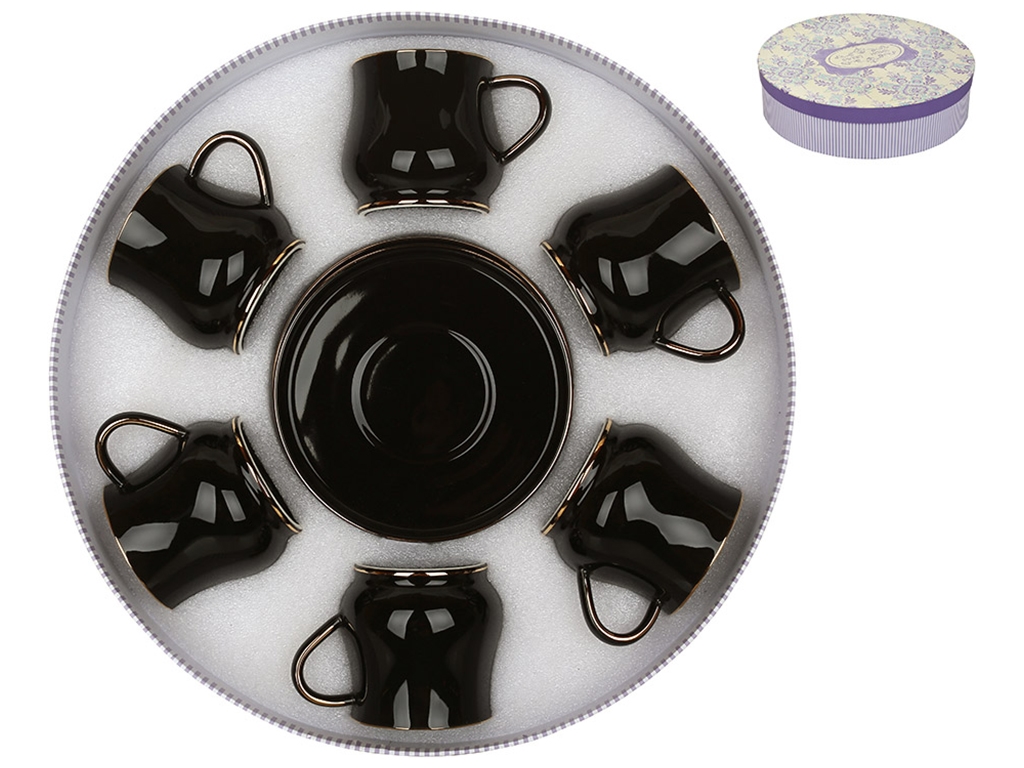 Чайный набор Жасмин, цвет - черный с золотой каймой, 220мл (цена за набор 12 предметов)