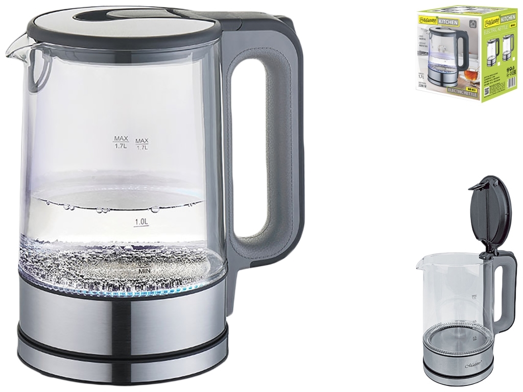 Чайник электрический Maestro GREY стеклянный 220-240В, 50Гц, 2200Вт 1,7л