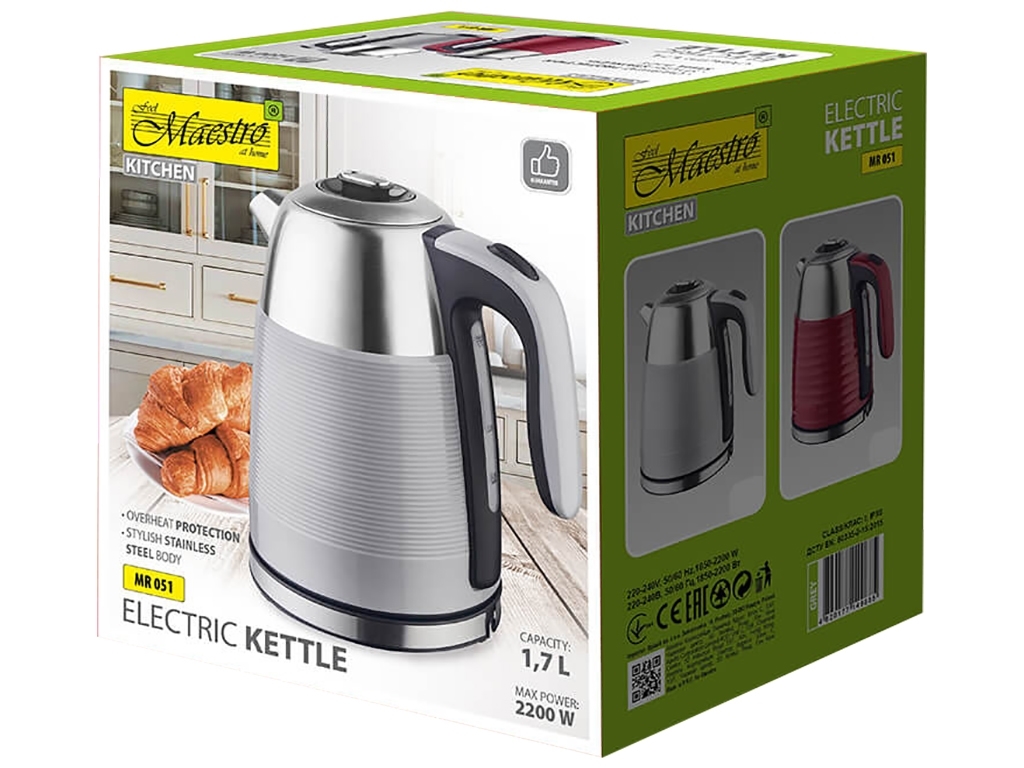 Чайник электрический Maestro металлический (дисковый нагреватель) 2200Вт 1,7л