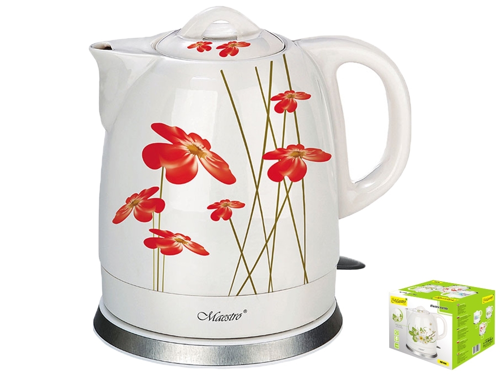 Чайник электрический Maestro REDFLOWERS керамический, дисковый нагреватель 1200 Вт 1,5л