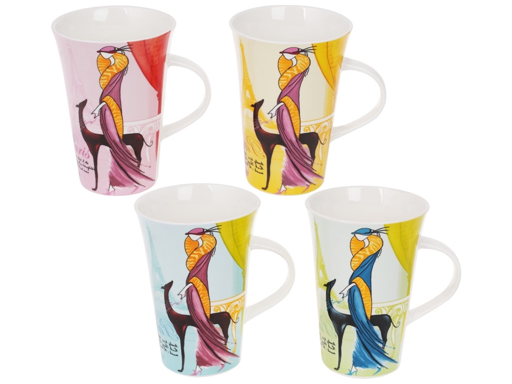 Чашка Дама с собачкой, 4 дизайна, 370мл (цена за 1шт)