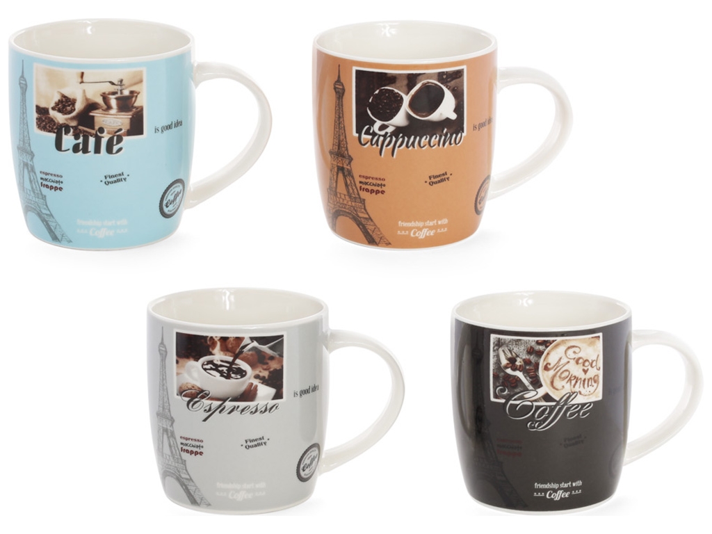 Чашка Французский кофе, 4 дизайна, 375мл (цена за 1шт)