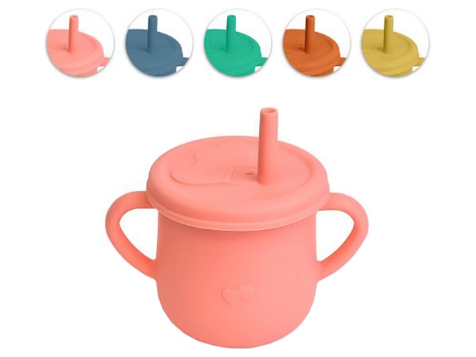 Чашка-поилка силиконовая с трубочкой, 11,5x10,5x7,5см