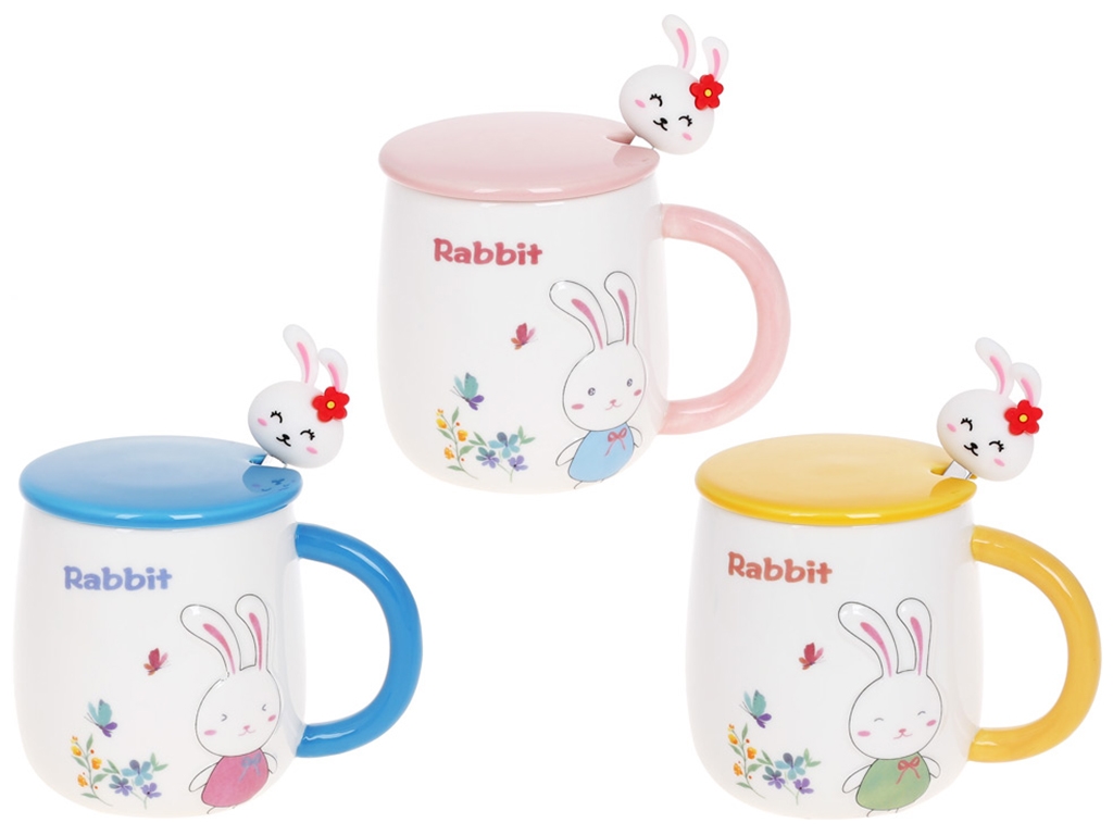 Чашка Rabbit, з кришкою та ложкою, 430мл, 3 дизайни