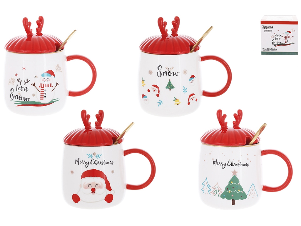 Чашка Різдвяний настрій, з кришкою та ложкою, 400мл