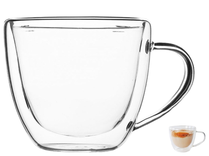 Чашка стеклянная с двойной стенкой, 200мл