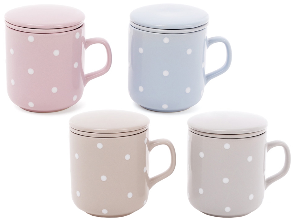 Чашка Горошок, з фільтром та кришкою, 4 дизайни, пастельні тони, 290мл (ціна за 1шт)