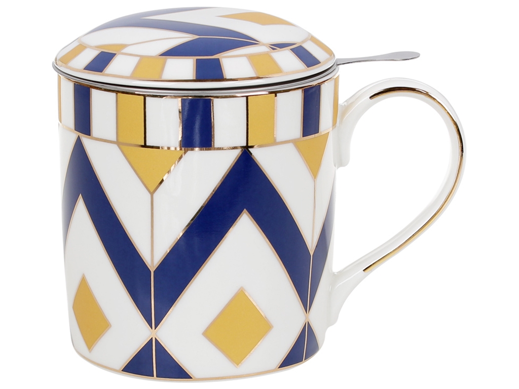 Чашка з ситом, 380мл, колір - синій із золотом