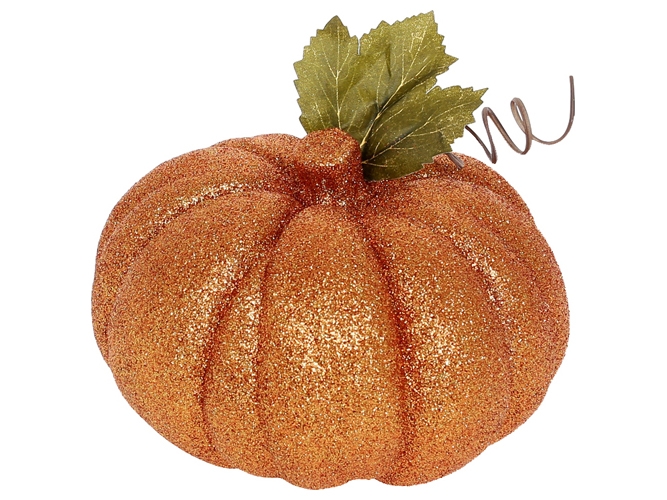 Декор Тыква, 17,5см, цвет - оранжевый глиттер