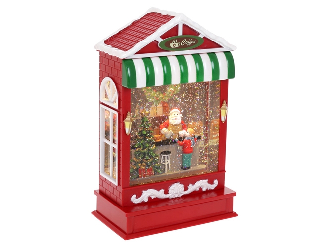 Декор новорічний Магазин Санти, з LED підсвічуванням і глітером, що летить, 25,5см