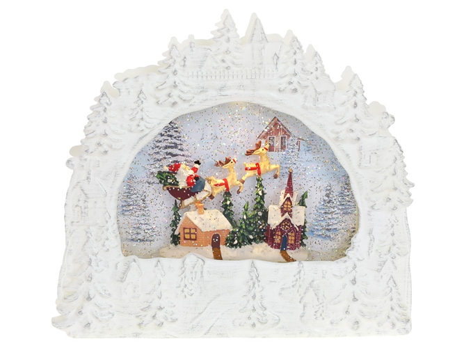 Декор новогодний Санта мчится над городом, с LED подсветкой и летящим глиттером, 26,5см