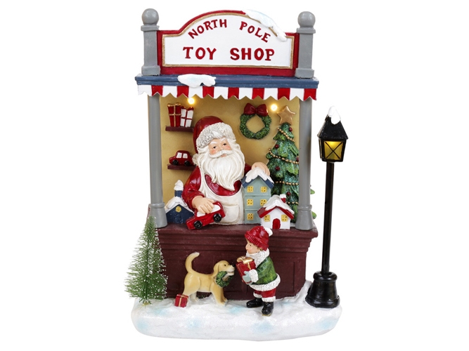 Декор новогодний Санта в магазине игрушек с LED подсветкой, 33см