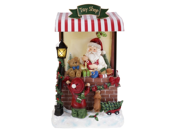 Декор новорічний Санта в магазині іграшок з LED - підсвічуванням, на батарейках 3хААА (в комплект не