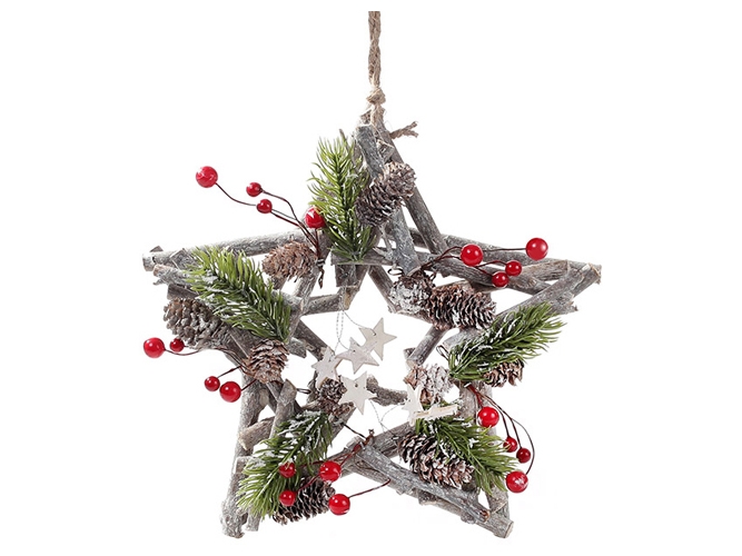Декор подвесной Звезда с хвоей и ягодами, D24см