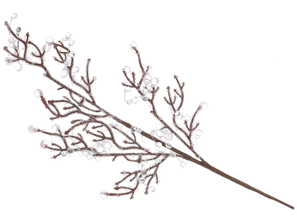Декоративная ветка с акриловыми бусинами во льду, 76см, цвет - коричневый с прозрачным льдом