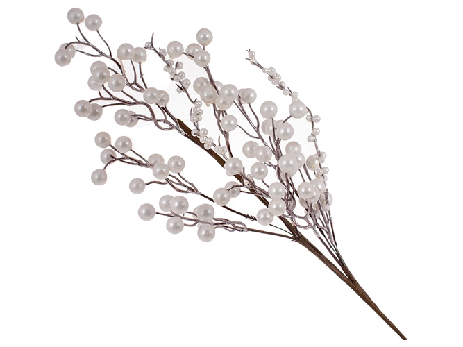 Декоративная ветка с белыми перламутровыми ягодами, 63см