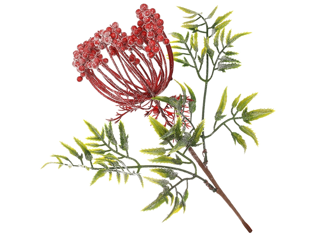 Декоративная ветка Даукус карота с глиттером, 34см, цвет красный