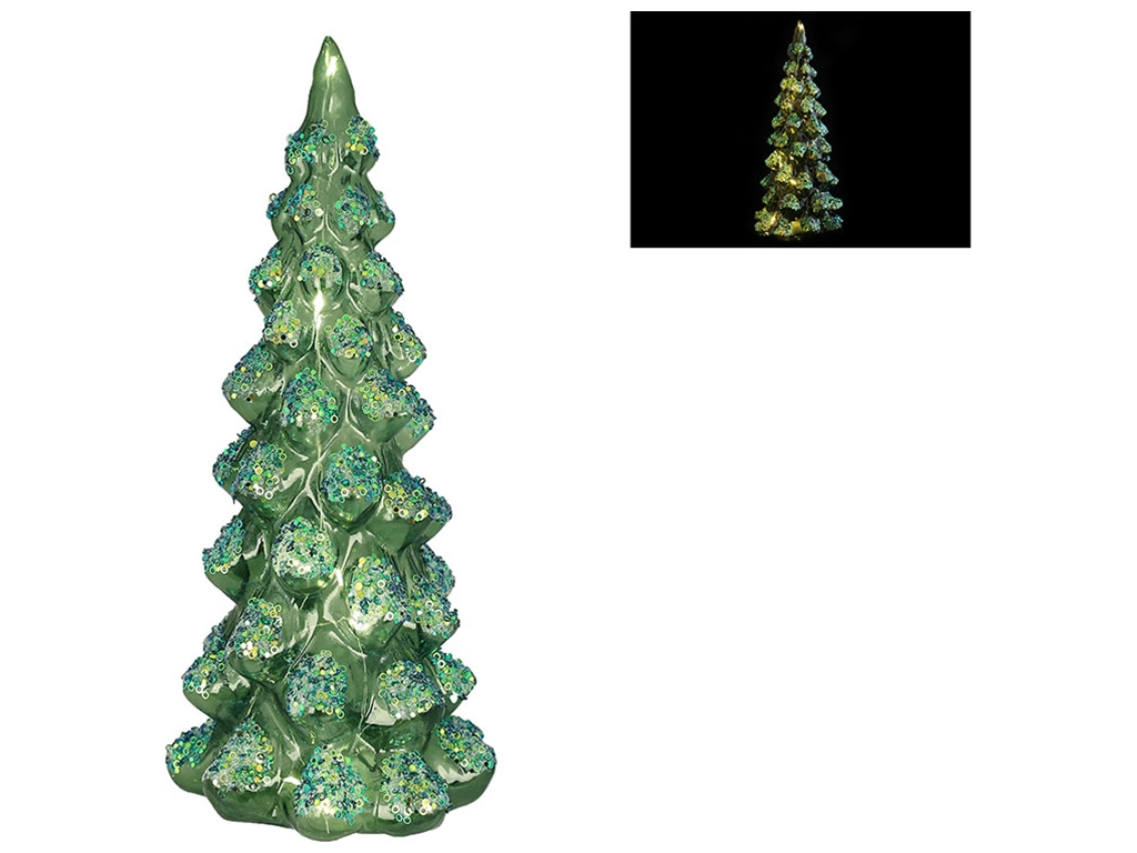Декоративная елка с LED подсветкой и декором из пайеток, 30см, цвет – зеленый