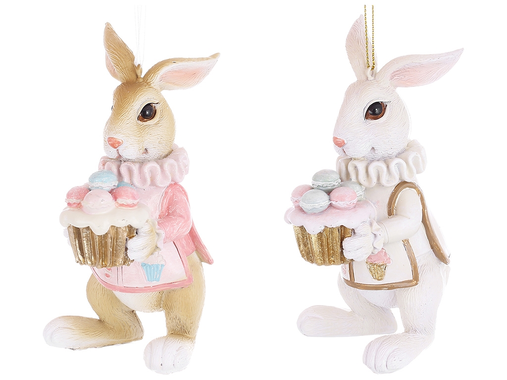 Декоративная подвеска Кролик с макарунсами, 8x7x13,5см, 2 дизайна, цвет - белый и коричневый