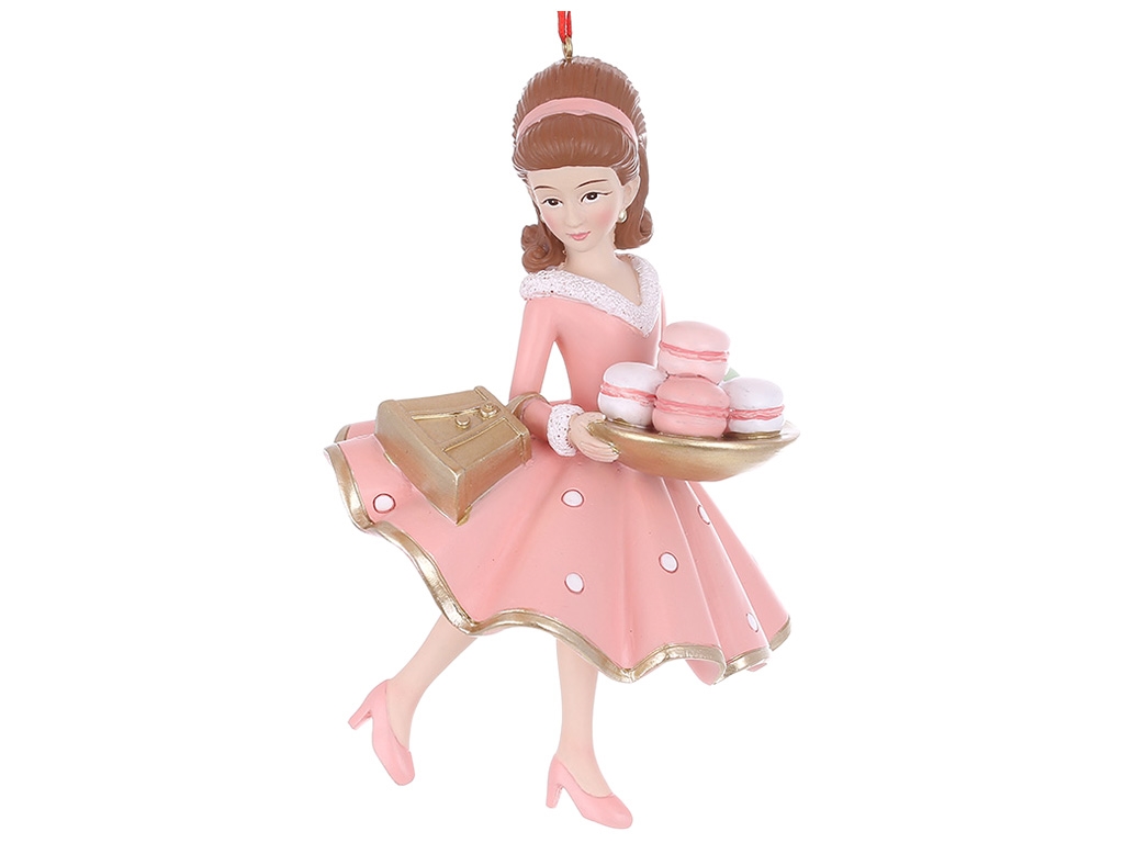 Декоративная подвесная фигурка Девушка с макарунсами, 10x9,5x15см, цвет – розовый
