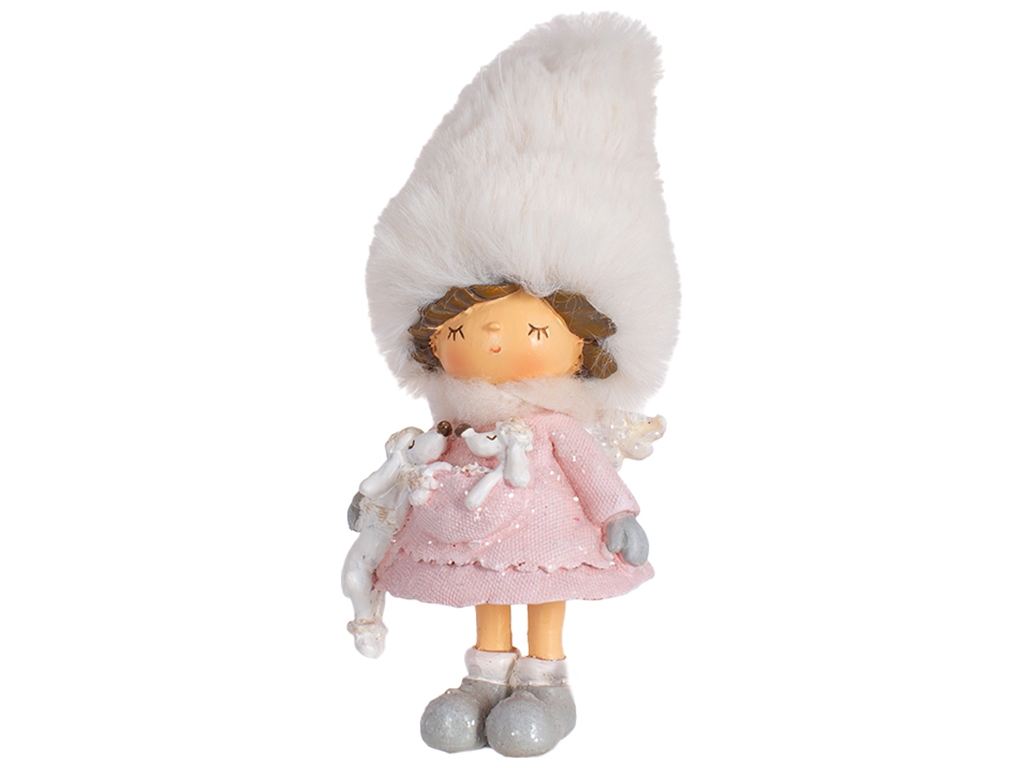 Декоративная подвесная фигурка Девочка в мягкой шапке, 12см, цвет - розовый