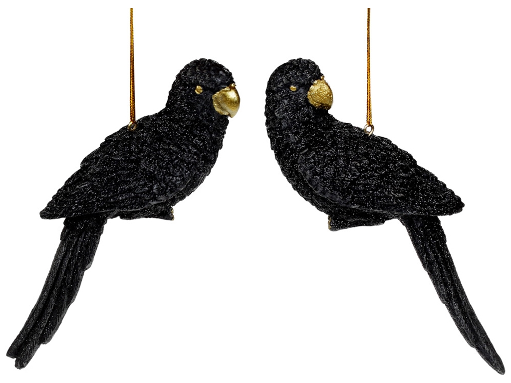 Декоративная подвесная фигурка Попугай, 15,5см, 2 дизайна, цвет - чёрный с глиттером