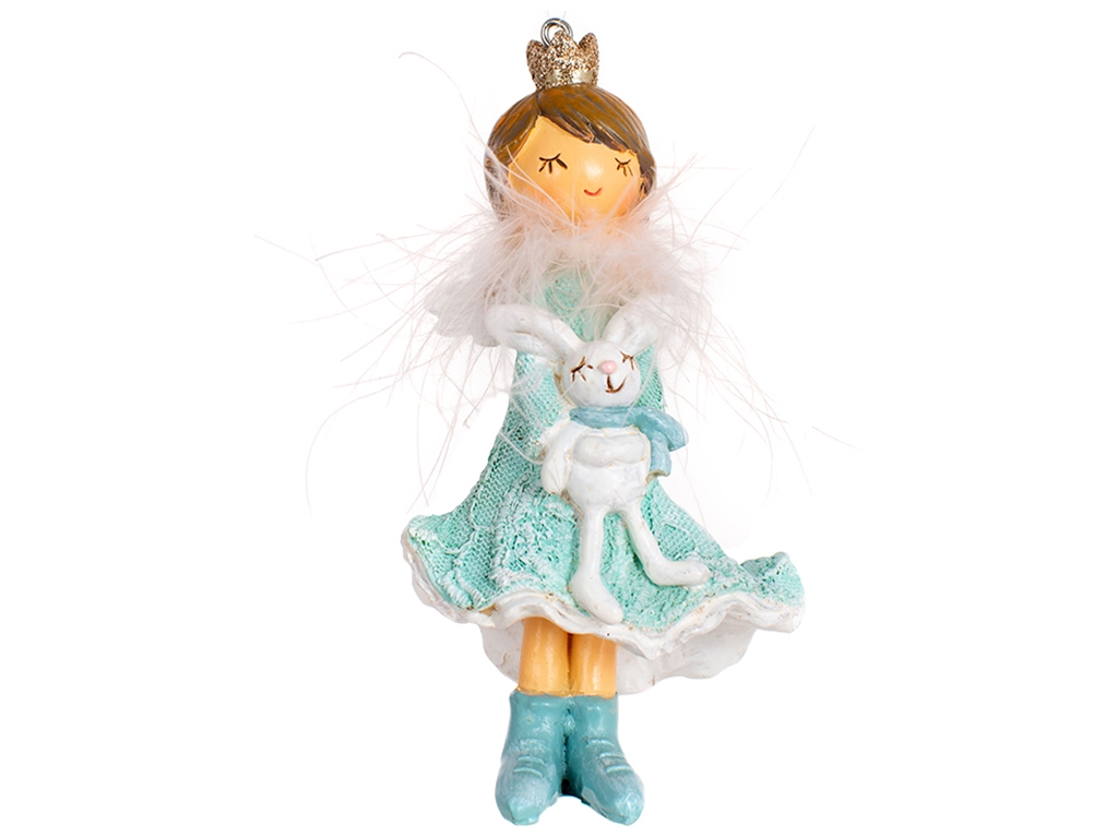 Декоративна підвісна фігурка Принцеса із зайчиком, 12см, колір - тиффані