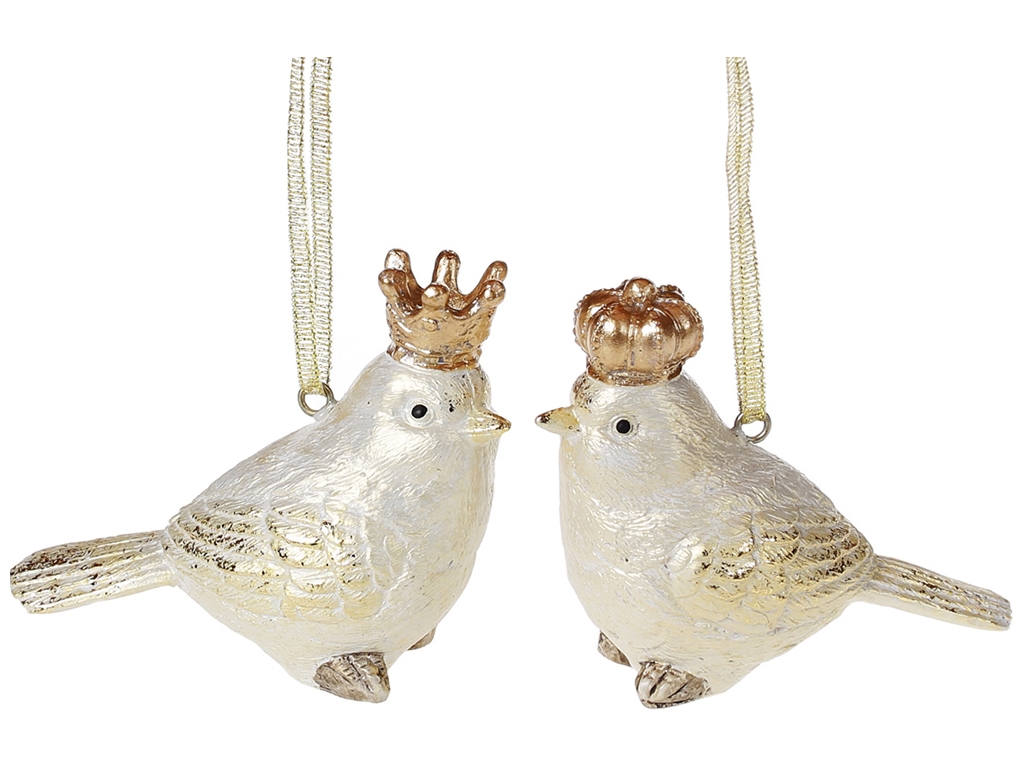 Декоративная подвесная фигурка Птичка в короне, 9.5см, цвет - золотой 218-914