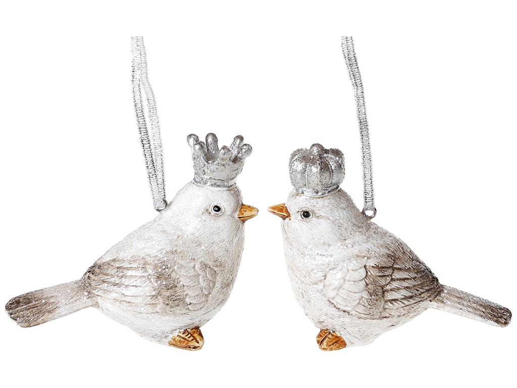Декоративная подвесная фигурка Птичка в короне, 9,5см, цвет - белый