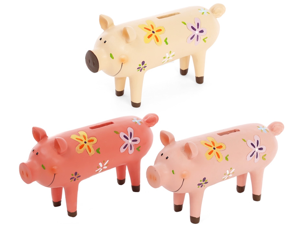 Декоративна скарбничка Свинка з декором Квіти, 20,5см, 3 дизайни