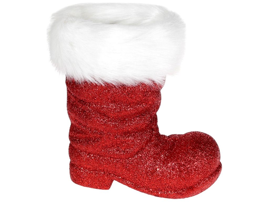 Декоративное кашпо Сапожок 18см, цвет - красный глиттер