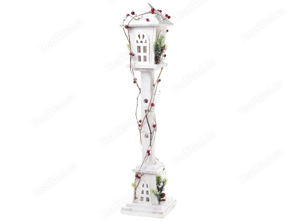 Декоративний дерев'яний ліхтар із підсвічуванням (20 LED-ламп) 80см, колір – білий