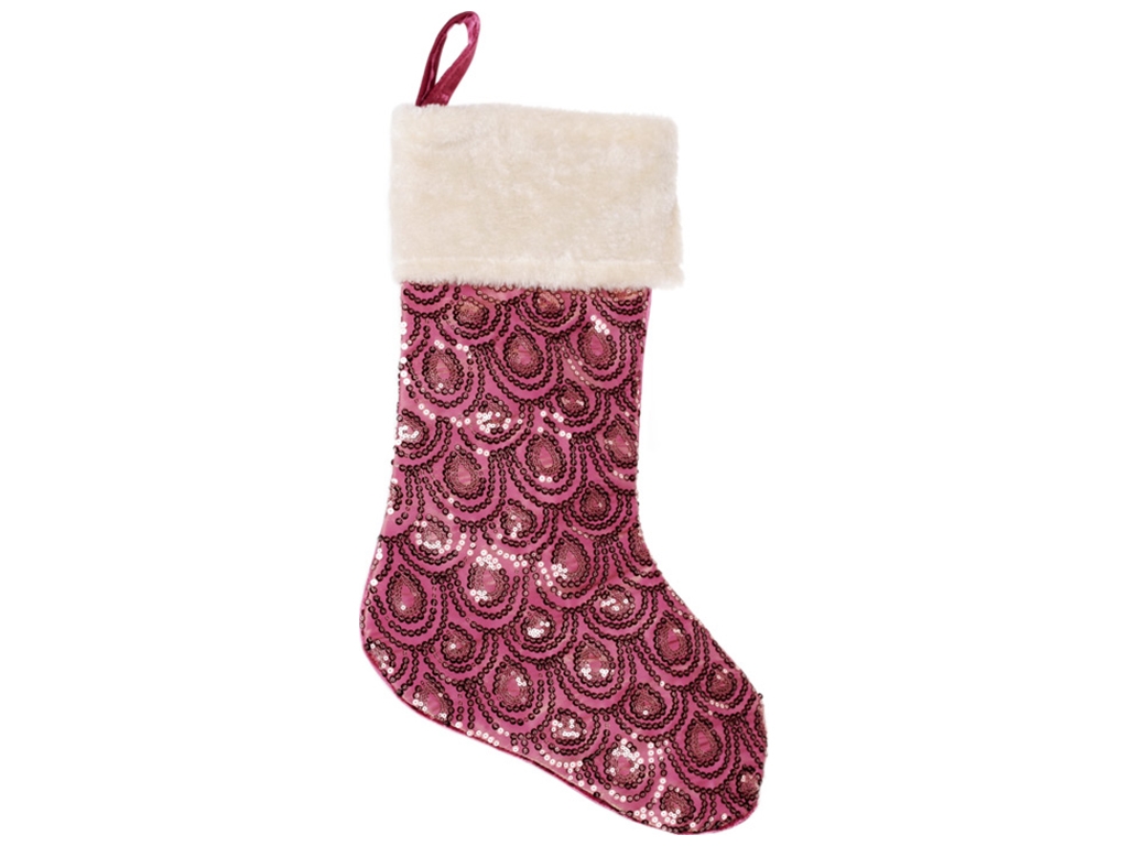 Декоративный новогодний Сапожок для подарков 53см с пайетками, цвет - розовый