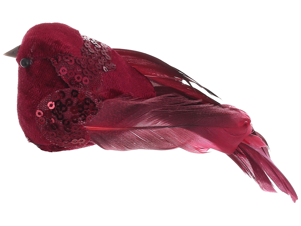 Декоративний птах на кліпсі з декором з паєток, 16см, колір - червоний