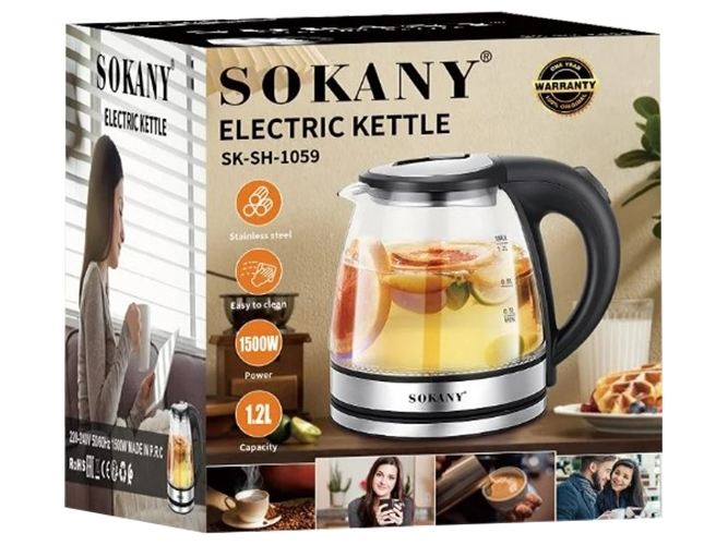 Электрический чайник Sokany, 1500Вт, 1,2л