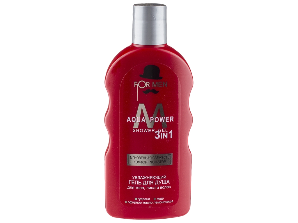 Гель для душу чоловічий For men "Aqua power 3в1" зволожуючий, для тіла, обличчя та волосся 200мл