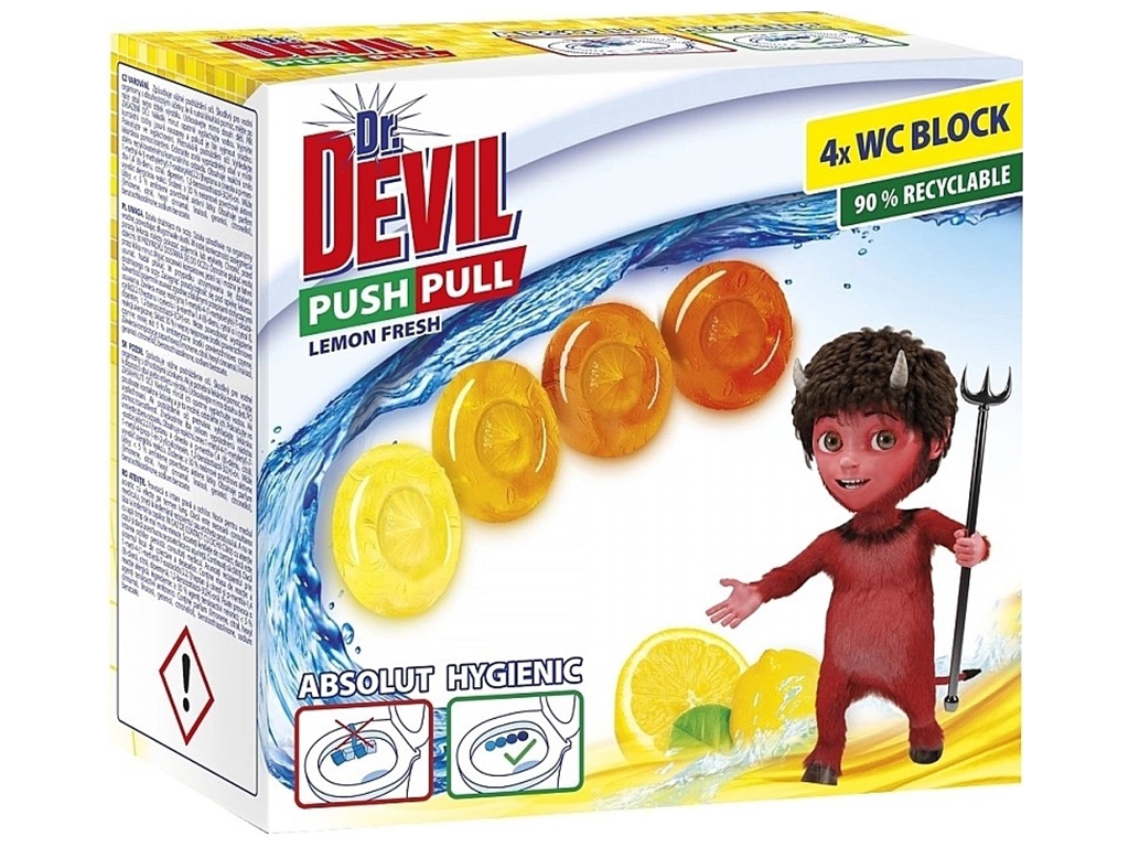 Гелевые шарики без корзины Dr.Devil WC Push Pull Gel Lemon Fresh, 4шт х 20г