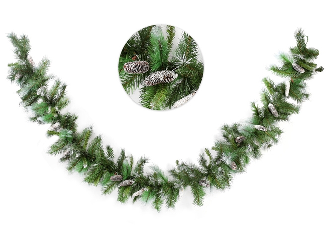 Гірлянда ялинова зі снігом, 180 гілок, 20 шишок, довжина 270см, D31см